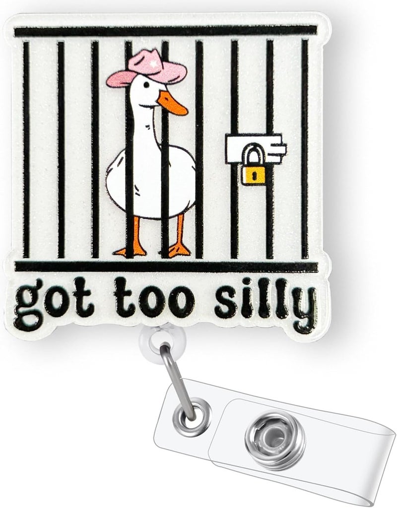 Bydevia Got Too Silly Badge Reel Retractable, Funny Badge Reel for Nurse Nursing Student RN MA CNA LPN Medical Worker & Teacher, Silly Goose Badge Holder with Alligator Clip & 24” Durable Nylon Cord | Acrylic - Image 1